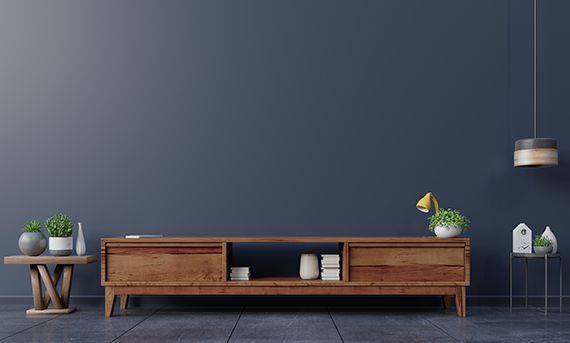 Black Background theme and solid wood TV unit design