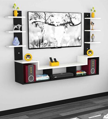 white and black look with open storage TV Unit