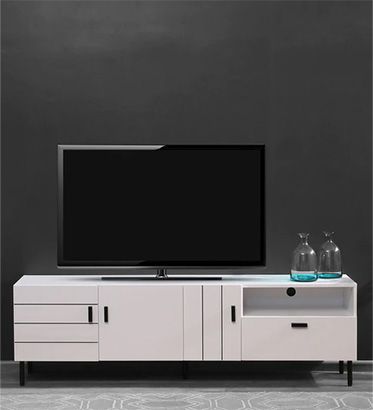 Black colour background with white colour TV unit