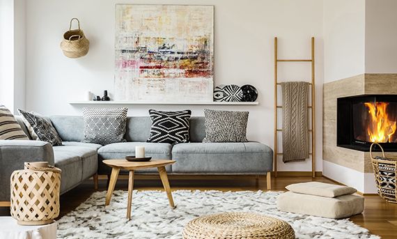 living room design with fireplace